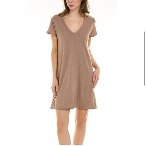 Bobi Los Angeles Center Seam V Neck Dress Java Size Large 100% Cotton Brown